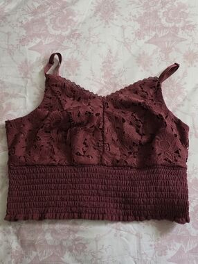 NWOT TORRID Burgundy Wine Lace Smocked Crop Cami Top